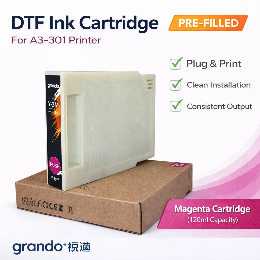 Grando Magenta DTF Ink Cartridge – Pre-Filled for A3-301 Desktop DTF Printer (120ml)
