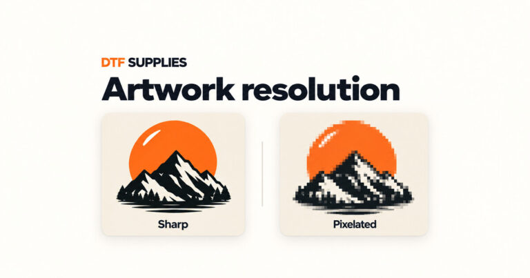 The same orange sun and mountain artwork shown with sharp edges and coarse pixelation at the same display size.