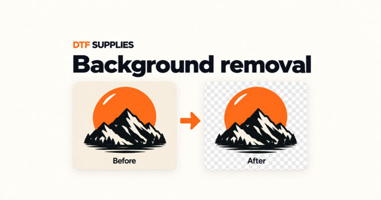 Orange sun and mountain artwork before and after background removal, with its white details preserved.