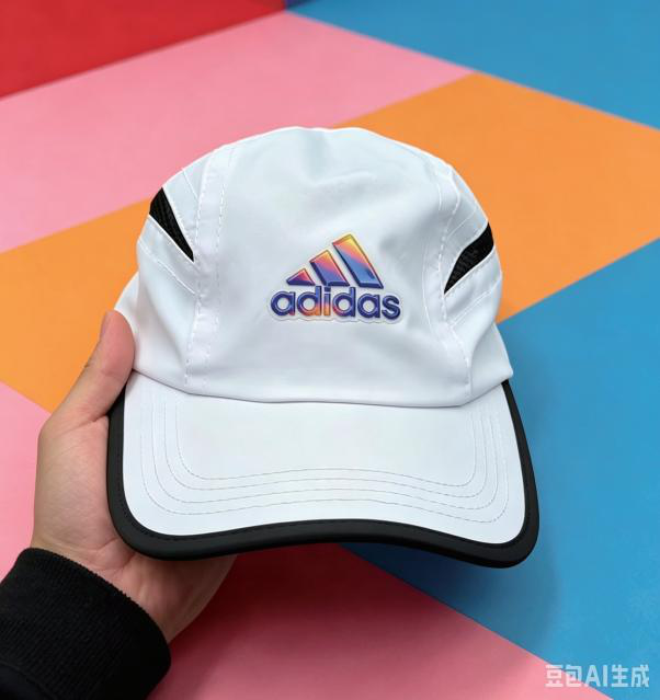 White cap with a colourful front logo, illustrated in the GD-302UV manufacturer brochure. Manufacturer AI-generated illustration.